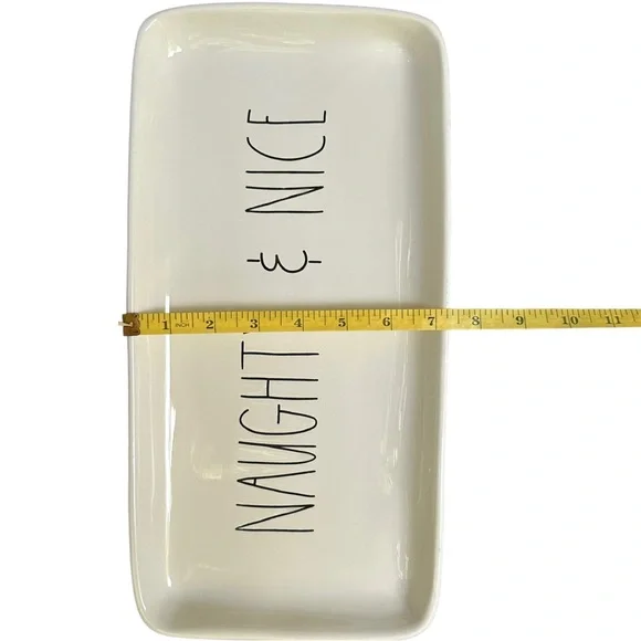 Rae Dunn Christmas Platter NAUGHTY & NICE White Black Long Letters NWT 2017 OG - Picture 15 of 16